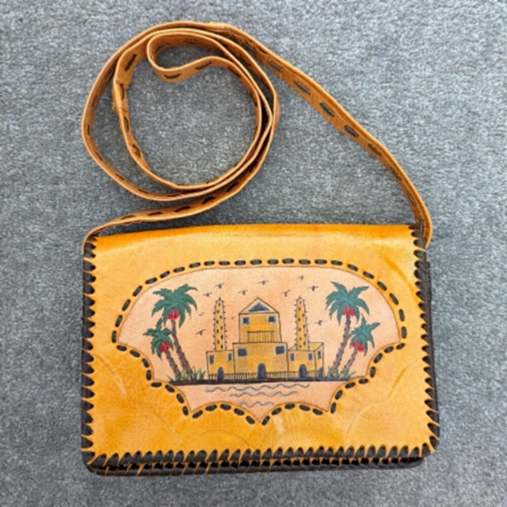 VINTAGE genuine retro leather bag embossed leather purse handbag